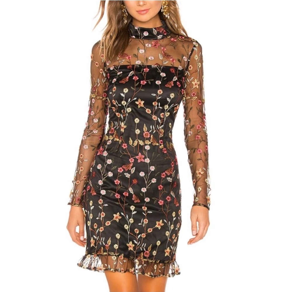 DONNA MIZANI MOCK NECK COCKTAIL DRESS - EMBROIDERY floral medium